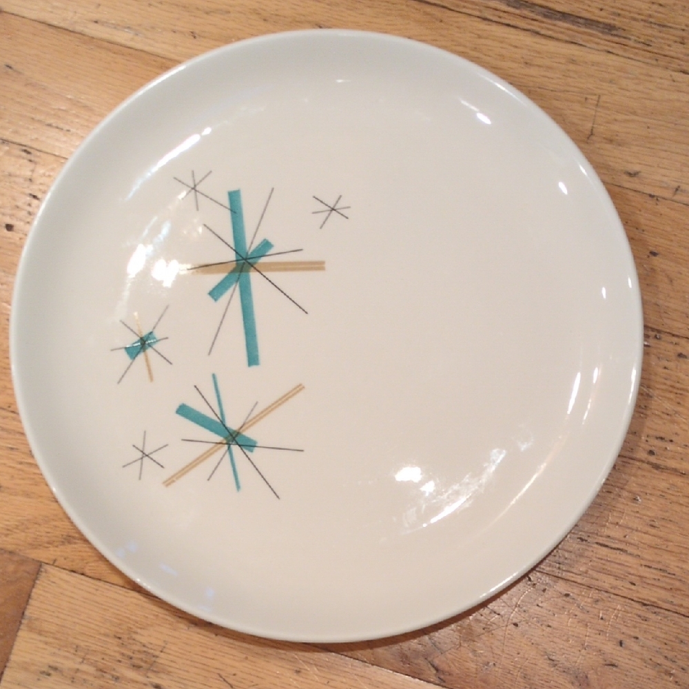 North Star by Salem Plate Turquoise Tan Starbursts Ovenproof Vintage